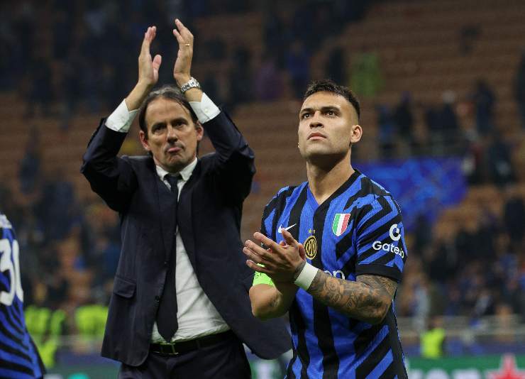 La gioia di Inzaghi e Lautaro dopo il Barça